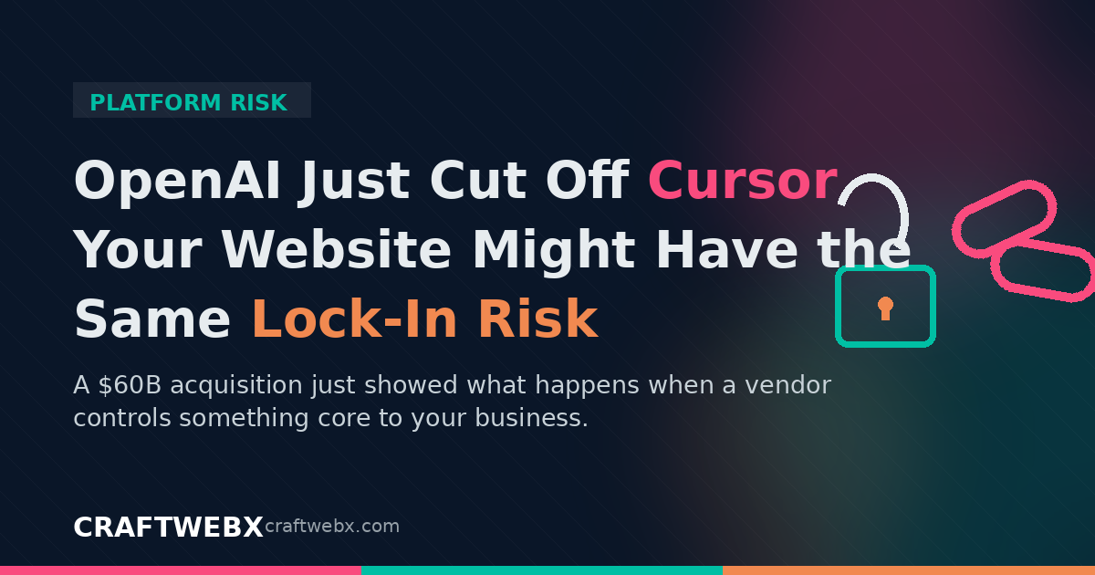 Illustration of an unlocked padlock and breaking chain links representing vendor lock-in risk for business websites